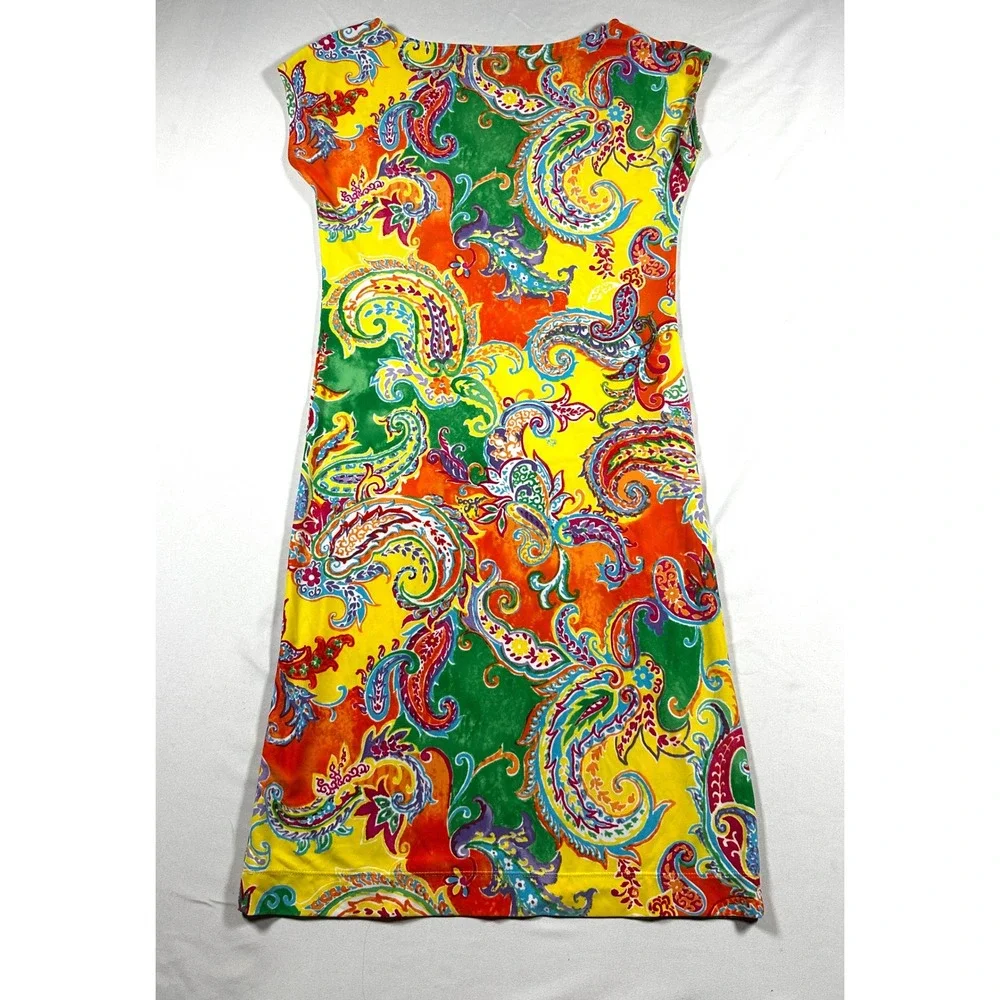 Lauren Ralph Lauren Petite Paisley Print Belted Shift Dress Yellow Multi PXS - Picture 4 of 6